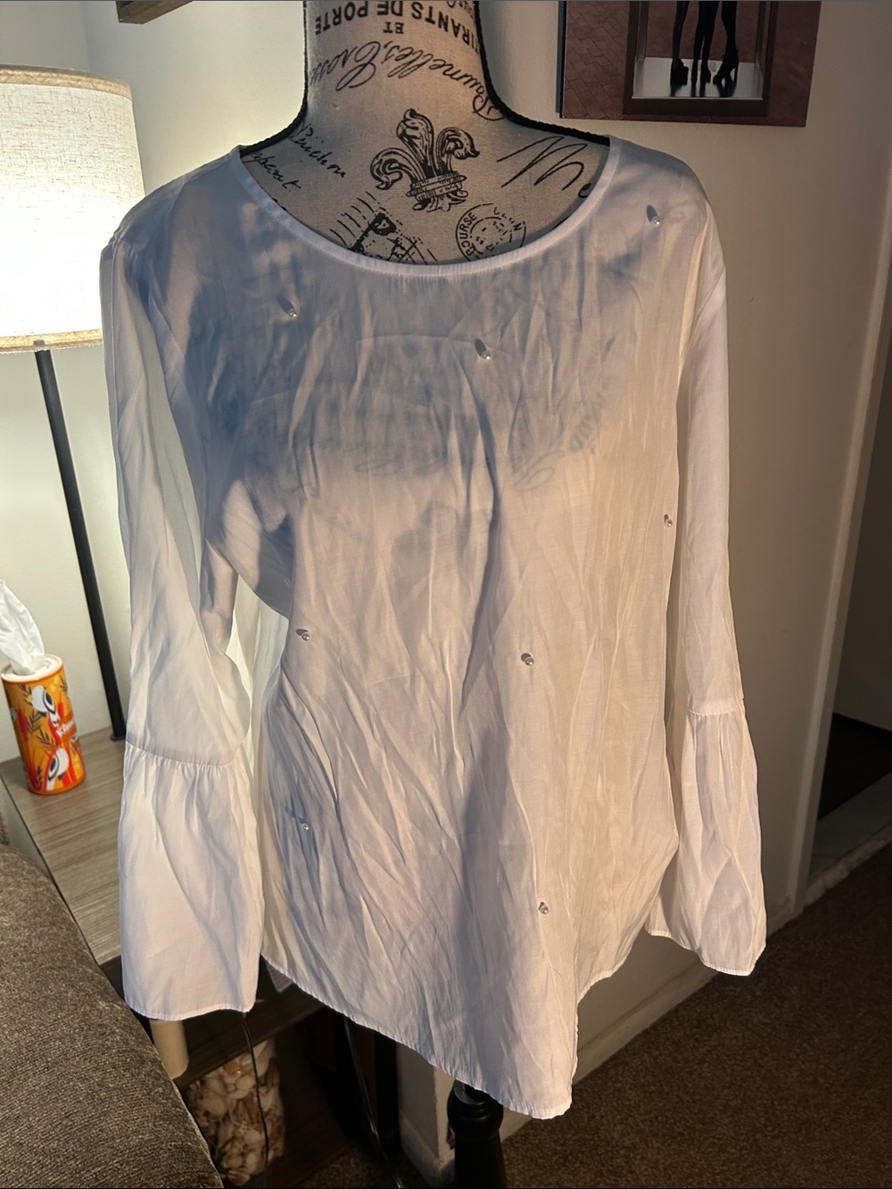 Apt. 9 White Embellished Bell-Sleeve Blouse